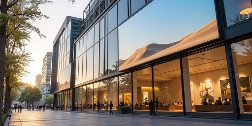 公司地址示意图,北京市朝阳区建国路88号SOHO现代城A座建筑外观,现代化商业建筑,城市街景