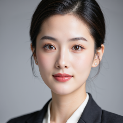 市场总监头像,三十岁左右女性,穿职业套装,白色衬衫,浅色背景,专业商务形象